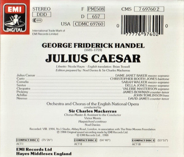 Handel* – Dame Janet Baker*, Valerie Masterson*, John Tomlinson (2) / English National Opera Company*, Sir Charles Mackerras : Julius Caesar (3xCD, Album, RE, RM)