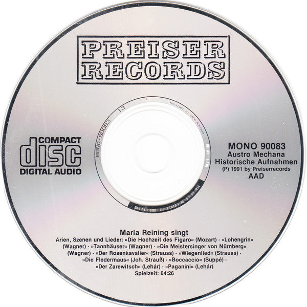Maria Reining : Maria Reining Singt (CD, Comp, Mono, RM)