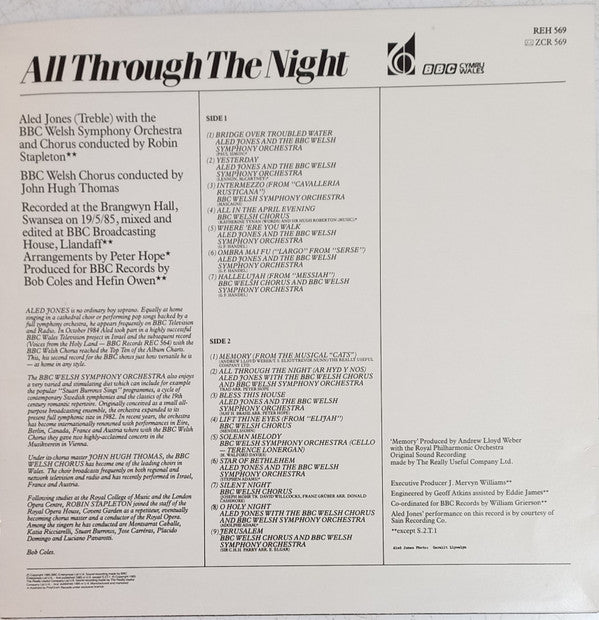 Aled Jones, BBC Welsh Symphony Orchestra, BBC Welsh Chorus, John Hugh Thomas Conducted By Robin Stapleton : All Through The Night (LP, Album)