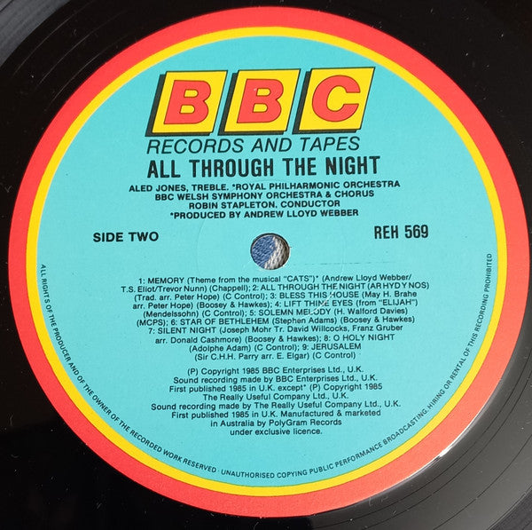 Aled Jones, BBC Welsh Symphony Orchestra, BBC Welsh Chorus, John Hugh Thomas Conducted By Robin Stapleton : All Through The Night (LP, Album)