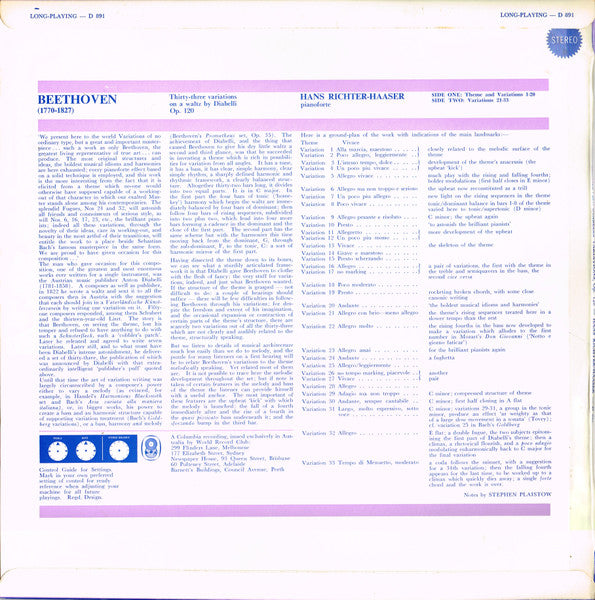 Beethoven*, Hans Richter-Haaser :  Thirty-Three Variations On A Waltz By Diabelli (LP, Album, Club)