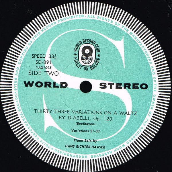 Beethoven*, Hans Richter-Haaser :  Thirty-Three Variations On A Waltz By Diabelli (LP, Album, Club)