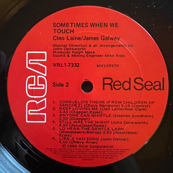 Cleo Laine & James Galway : Sometimes When We Touch (LP, Album)
