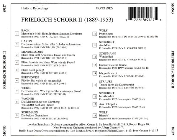 Friedrich Schorr : Lebendige Vergangenheit - Friedrich Schorr II (CD, Comp, Mono)