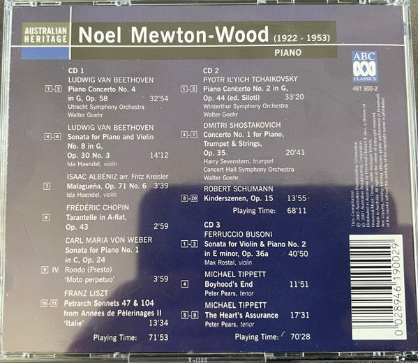 Noel Mewton-Wood*, Ludwig van Beethoven, Dmitri Shostakovich, Robert Schumann, Franz Liszt, Isaac Albéniz, Ferruccio Busoni, Frédéric Chopin, Pyotr Ilyich Tchaikovsky, Sir Michael Tippett, Carl Maria von Weber, Peter Pears, Max Rostal, Ida Haendel : Noel Mewton-Wood The Legendary Recordings (3xCD)