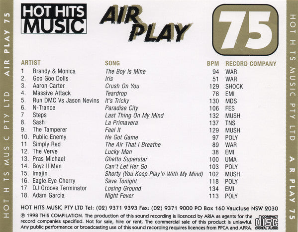 Various : Hot Hits Music - Air Play 75 (CD, Comp, Promo)