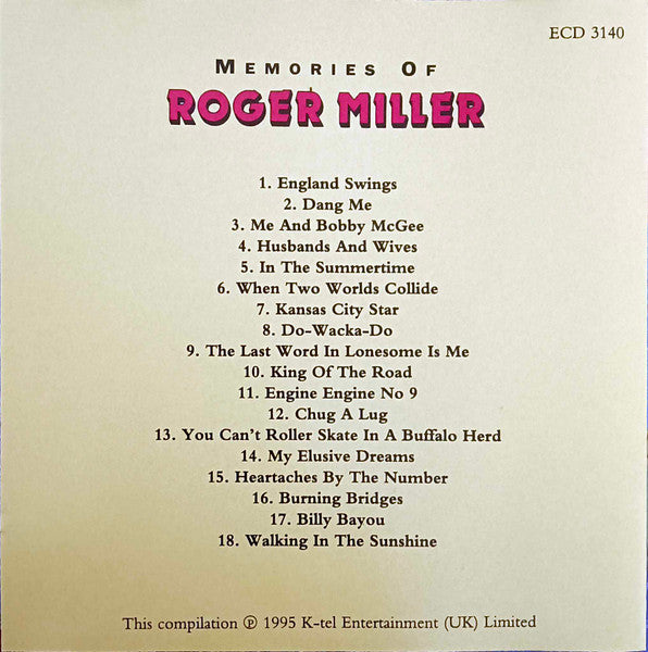 Roger Miller : Memories Of Roger Miller (CD, Comp)