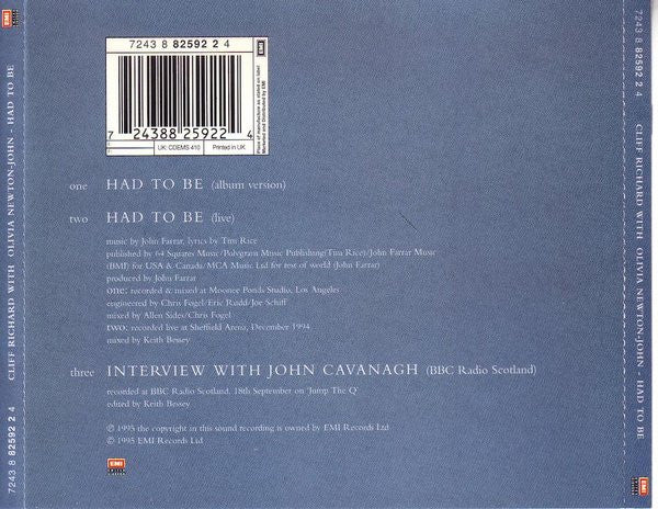 Cliff Richard With Olivia Newton-John : Had To Be (CD, Single, CD1)