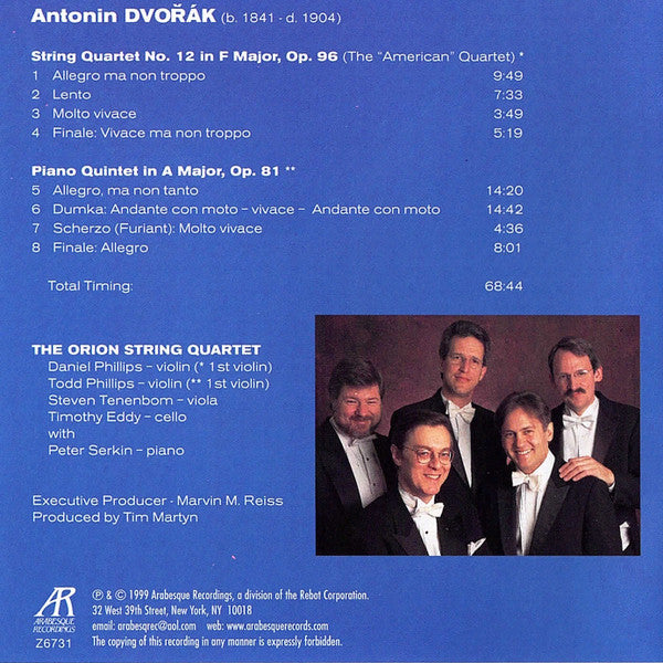 Antonín Dvořák, Orion String Quartet, Peter Serkin : The "American" Quartet, Op. 96 / Piano Quintet, Op. 81 (CD, Album)