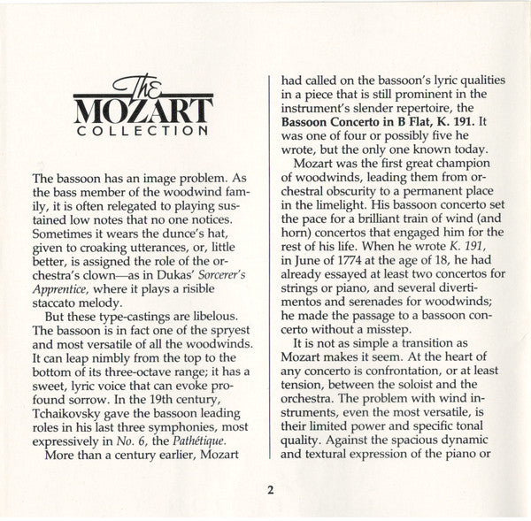 Wolfgang Amadeus Mozart : The Mozart Collection - Bassoon, Oboe Concertos (CD, Album)