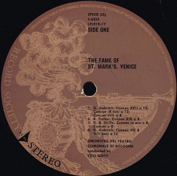 G. Gabrieli*, Vivaldi*, Grillo*, Trofeo*, Cavalli*, Caldara* , Solists &  Orchestra Del Teatro Comunale Di Bologna , Conducted By Tito Gotti : The Fame Of St Mark's, Venice. Music For Instrumental Choirs (LP, Album, Club, Gat)