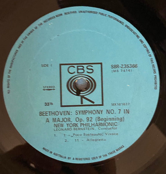 Bernstein* Conducts Beethoven* • New York Philharmonic : Symphony No. 7 (LP)