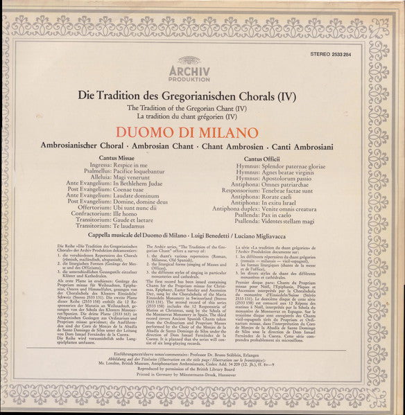 Cappella Musicale Del Duomo Di Milano : Ambrosianischer Choral (LP, Gat)