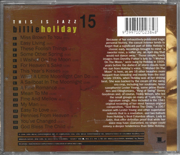 Billie Holiday : This Is Jazz │ 15 (CD, Comp, RM, RP)