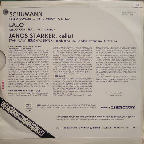 Schumann*, Lalo*, Janos Starker, London Symphony Orchestra : Cello Concertos (LP)