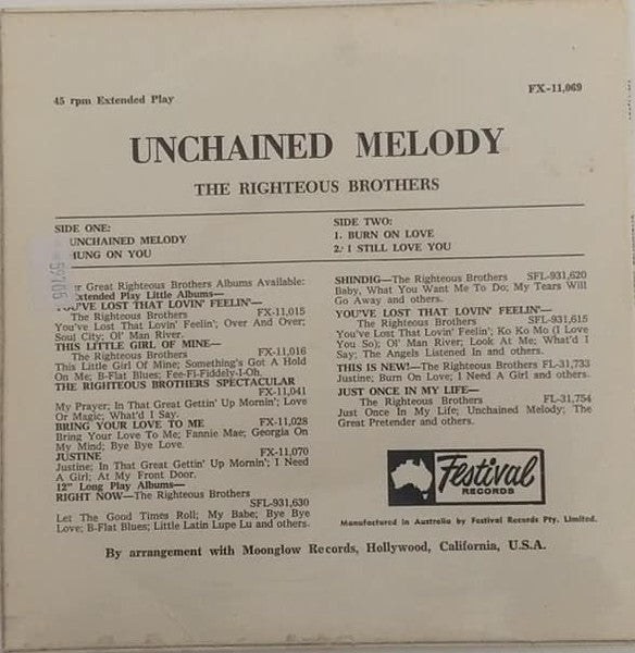 The Righteous Brothers : Unchained Melody  (7", EP)