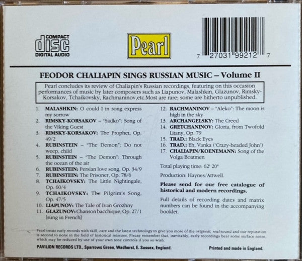Feodor Chaliapin : Sings Russian Music Volume II (CD, Comp)