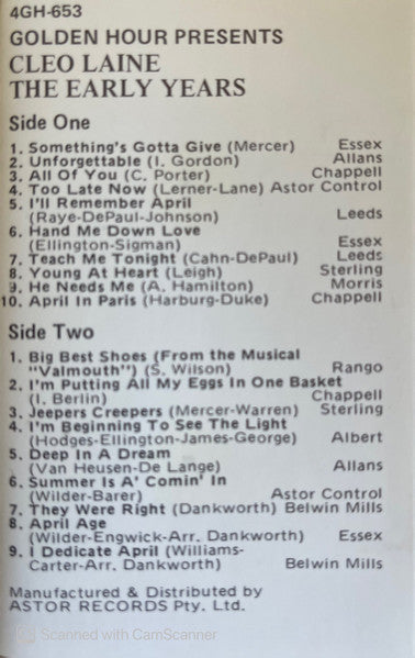 Cleo Laine : The Early Years (Cass, Comp)