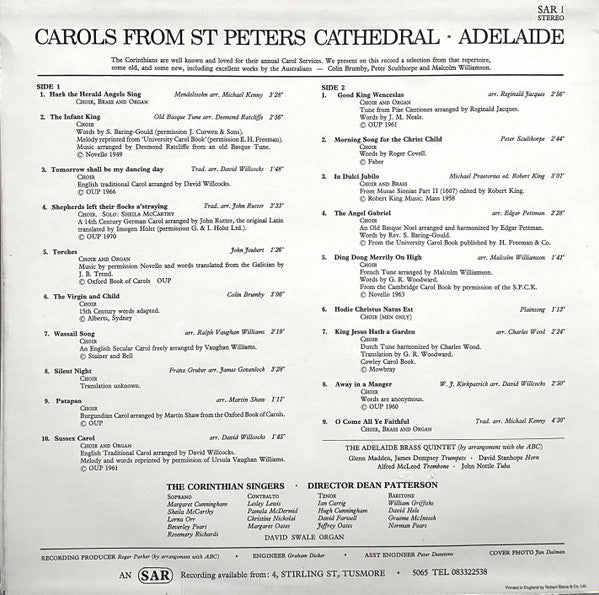 The Corinthian Singers* Directed By Dean Patterson, The Adelaide Brass Quintet, David Swale : The Corinthians At Christmas (LP, Album)