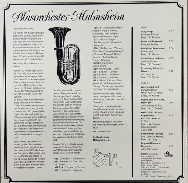 Blasorchester Malmsheim : Leitung: Friedrich Lehn (LP, Comp)