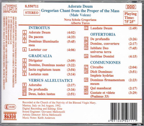 Nova Schola Gregoriana, Alberto Turco : Adorate Deum – Gregorian Chant From The Proper Of The Mass (CD, Album, SON)