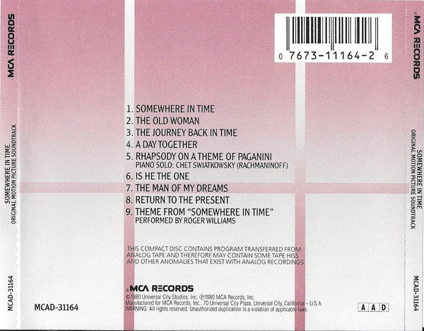 John Barry : Somewhere In Time (Original Motion Picture Soundtrack) (CD, Album, RE)