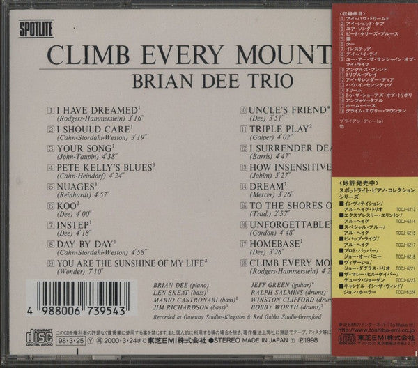 Brian Dee Trio : Climb Every Mountain (CD, Album)