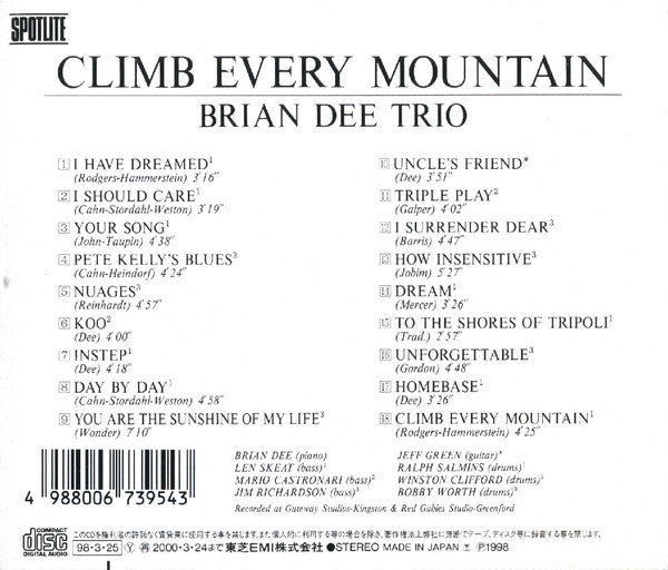 Brian Dee Trio : Climb Every Mountain (CD, Album)