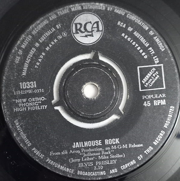 Elvis Presley : Jailhouse Rock /  Treat Me Nice (7", Single, Tri)