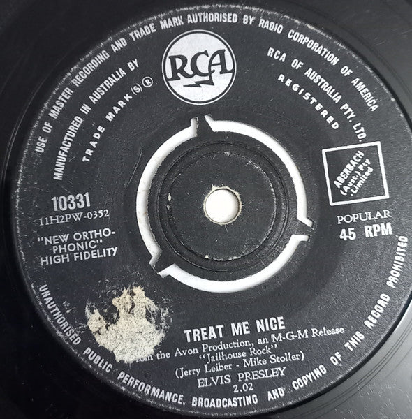 Elvis Presley : Jailhouse Rock /  Treat Me Nice (7", Single, Tri)