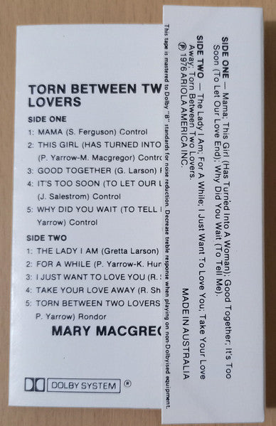 Mary MacGregor : Torn Between Two Lovers (Cass, Album)