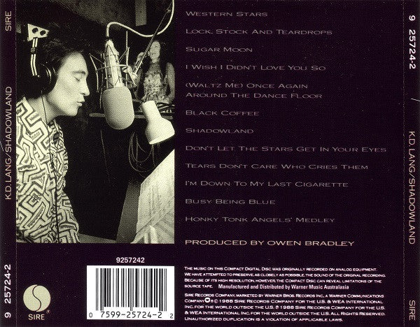 k.d. lang : Shadowland (The Owen Bradley Sessions) (CD, Album, RE)