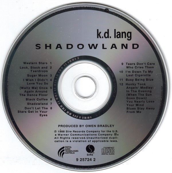 k.d. lang : Shadowland (The Owen Bradley Sessions) (CD, Album, RE)