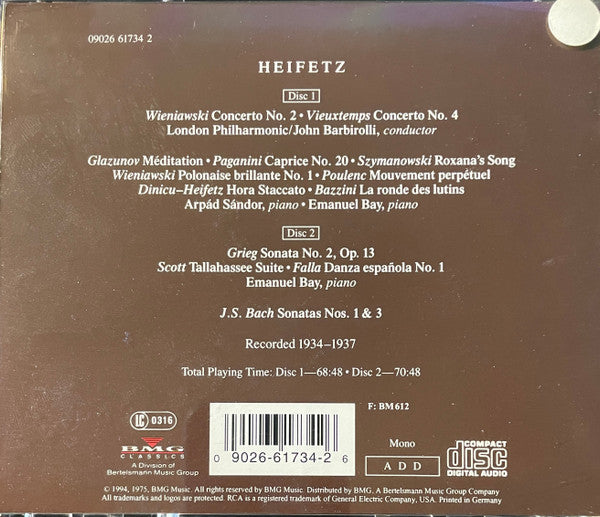 Jascha Heifetz : The Heifetz Collection Vol.3 (1934-1937) (2xCD, Comp + Box, Comp)