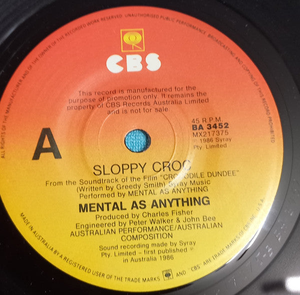 Mental As Anything : Sloppy Croc (7", Single, Promo)