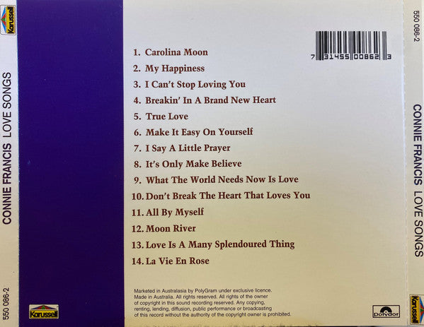 Connie Francis : Love Songs (CD, Comp, RE)