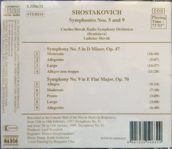 Dmitri Shostakovich, Slovak Radio Symphony Orchestra, Ladislav Slovák : Symphonies Nos. 5 And 9 (CD)