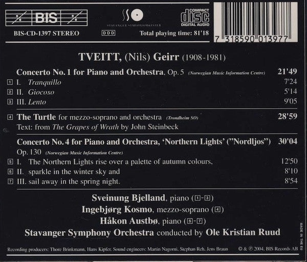 Geirr Tveitt, Sveinung Bjelland • Håkon Austbø • Ingebjørg Kosmo • Stavanger Symphony Orchestra* • Ole Kristian Ruud : Piano Concertos Nos. 1 & 4 (Northern Lights); The Turtle (CD, Album)