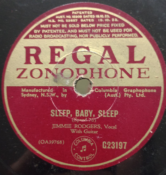 Jimmie Rodgers : The Soldier's Sweetheart / Sleep, Baby, Sleep (Shellac, 10")