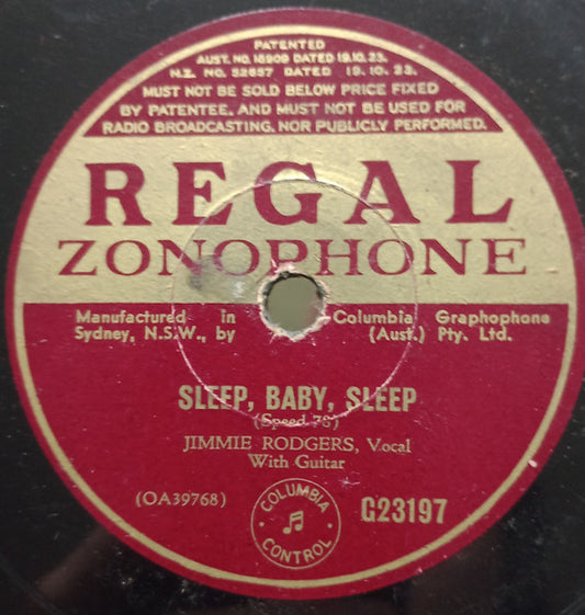 Jimmie Rodgers : The Soldier's Sweetheart / Sleep, Baby, Sleep (Shellac, 10")