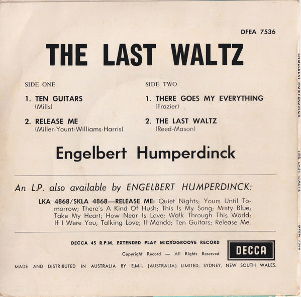 Engelbert Humperdinck : The Last Waltz (7", EP, Mono, RE)