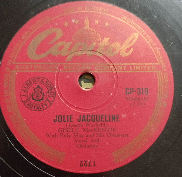 Gisele MacKenzie : Jolie Jacqueline / J'attendrai (Shellac, 10")