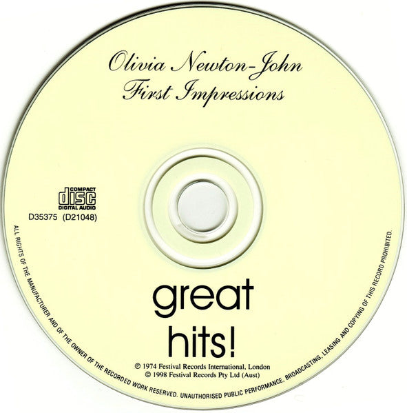 Olivia Newton-John : Great Hits! (First Impressions) (CD, Comp, RE, RM)