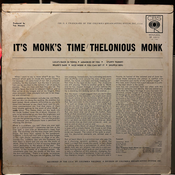Thelonious Monk : It's Monk's Time (LP, Album, Mono)