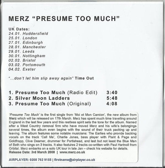 Merz : Presume Too Much (CDr, Single)
