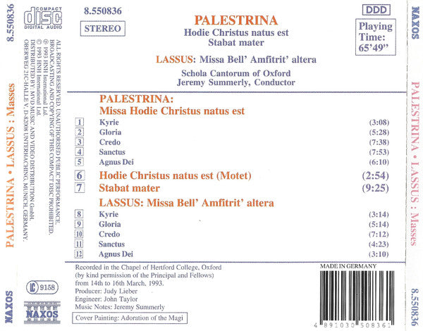 Palestrina*, Lassus*, Jeremy Summerly, Schola Cantorum of Oxford : Masses (CD, Album)