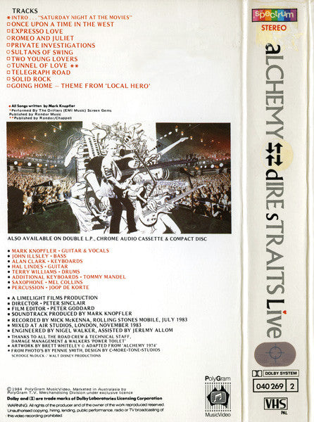 Dire Straits : Alchemy - Dire Straits Live (VHS, PAL)