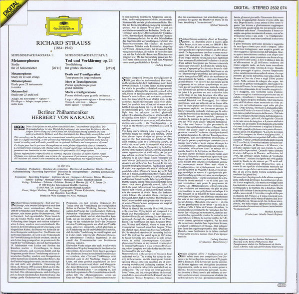 Richard Strauss - Berliner Philharmoniker • Herbert von Karajan : Metamorphosen • Tod Und Verklärung (LP)