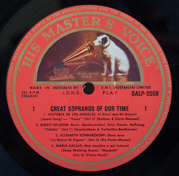 Maria Callas, Victoria De Los Angeles, Birgit Nilsson, Régine Crespin, Joan Sutherland, Elisabeth Schwarzkopf : Great Sopranos Of Our Time (LP, Comp, Mono)
