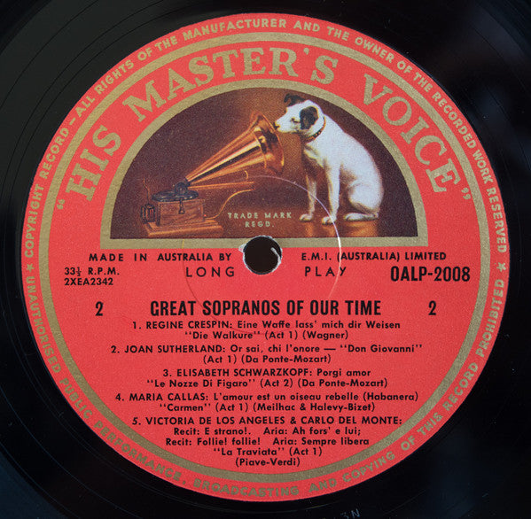 Maria Callas, Victoria De Los Angeles, Birgit Nilsson, Régine Crespin, Joan Sutherland, Elisabeth Schwarzkopf : Great Sopranos Of Our Time (LP, Comp, Mono)
